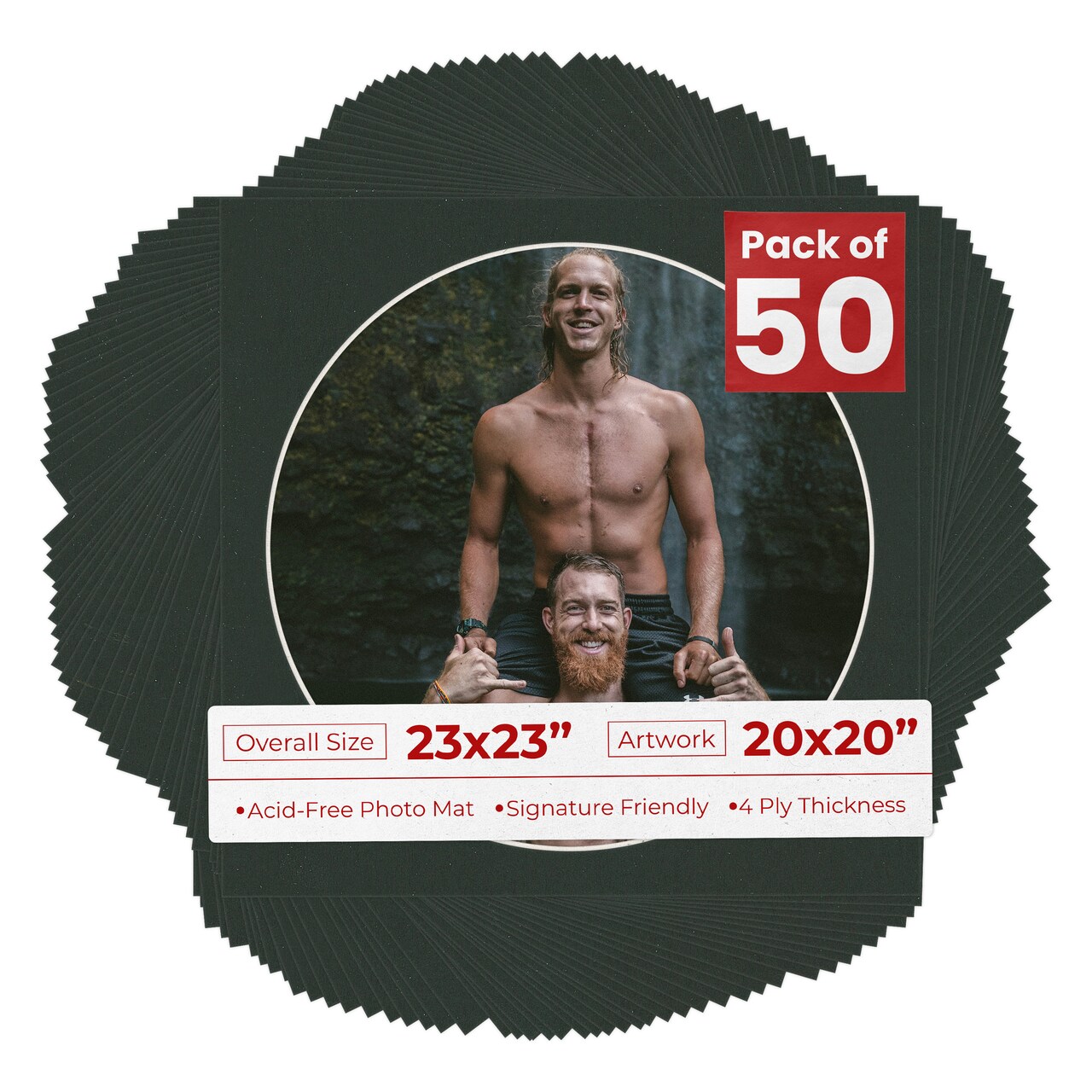 Textured Black Mat Board for 23x23 Frames - Circle Opening for 20x20 Photos